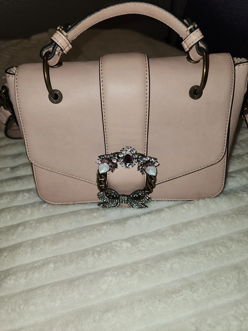 Elegant Pink Women's Top-Handle Bag with Crystal Accent